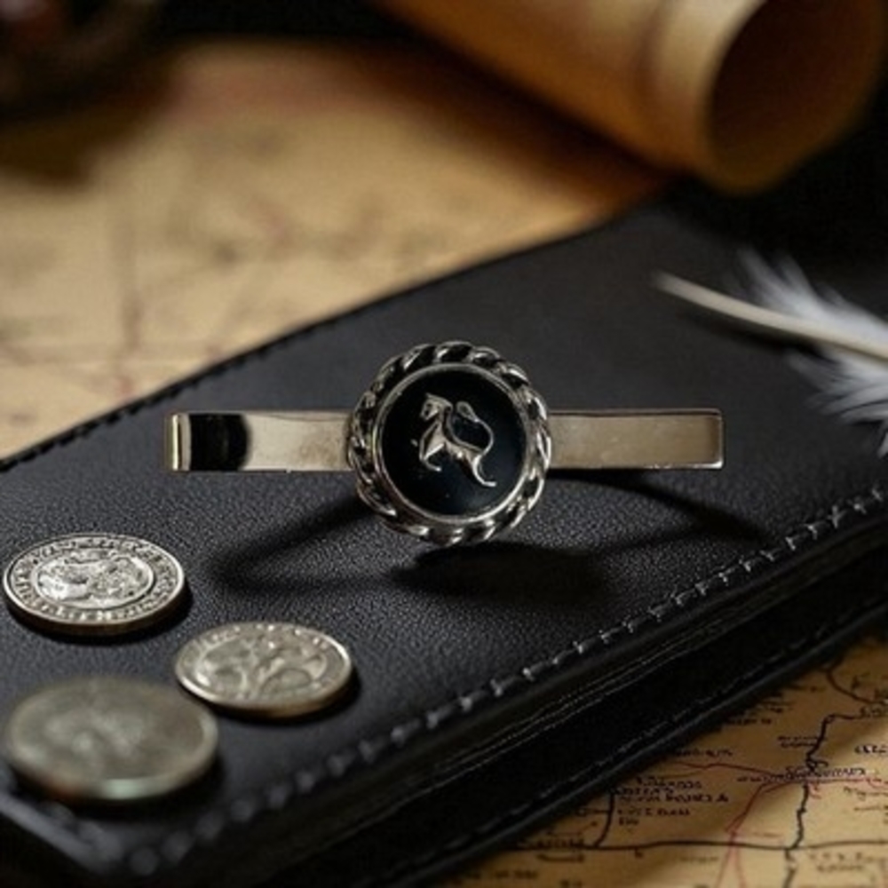 Vintage Silver Tone Black Horse Tie Clasp Bar Clip Men’s Accessory 2.5"